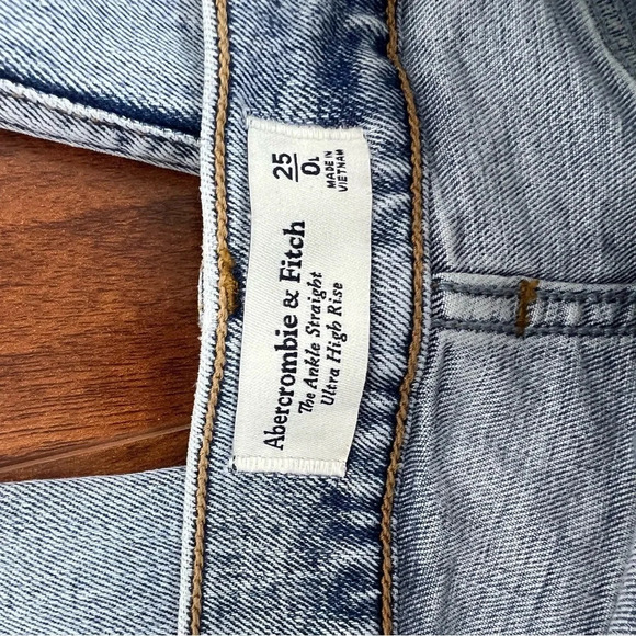 Abercrombie Ankle Straight Ultra High Rise Curve Love Jeans Patch Size 25 0 Long - Picture 7 of 8